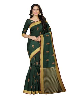 Mimosa Ikat Style Art Silk Saree Color :  Green 1