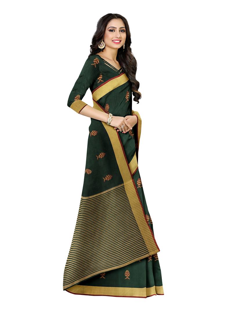 Mimosa Ikat Style Art Silk Saree Color :  Green