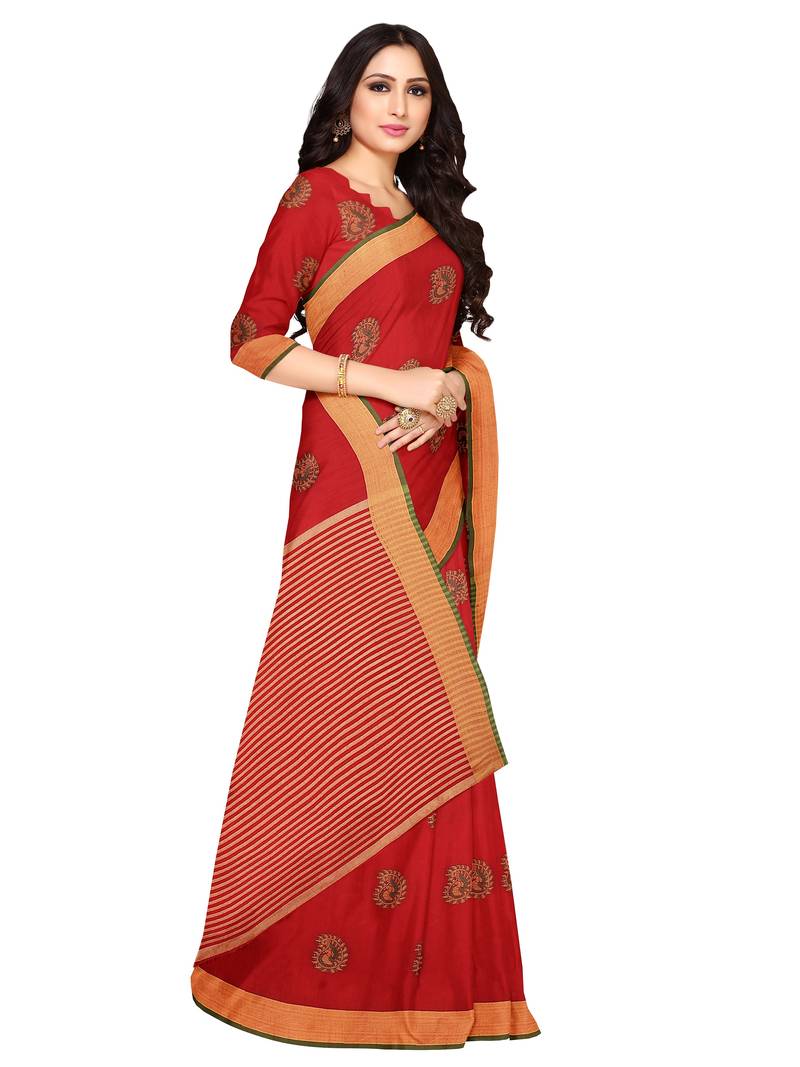 Mimosa Ikat Style Art Silk Saree Color :  Red