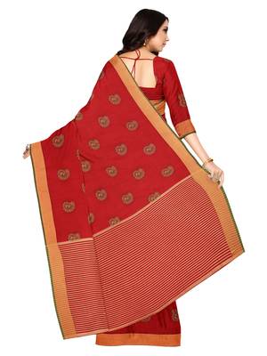 Mimosa Ikat Style Art Silk Saree Color :  Red 3