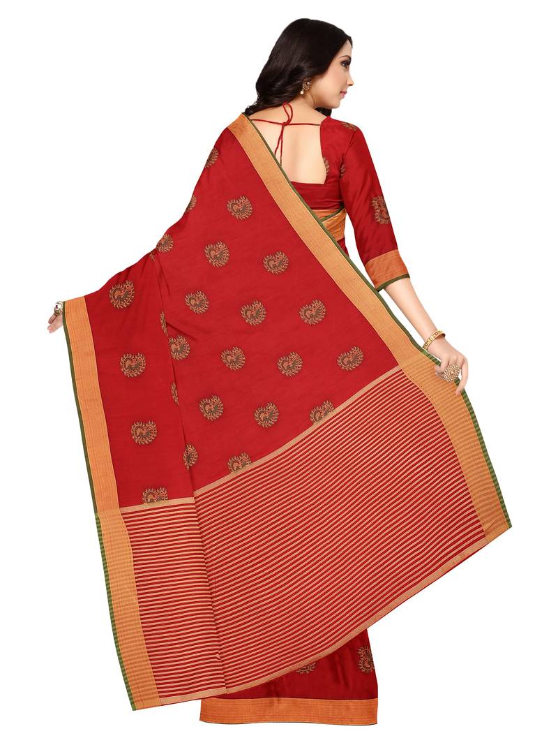Mimosa Ikat Style Art Silk Saree Color :  Red