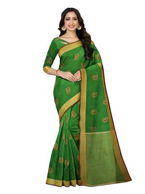 Mimosa Ikat Style Art Silk Saree Color :  Green 1