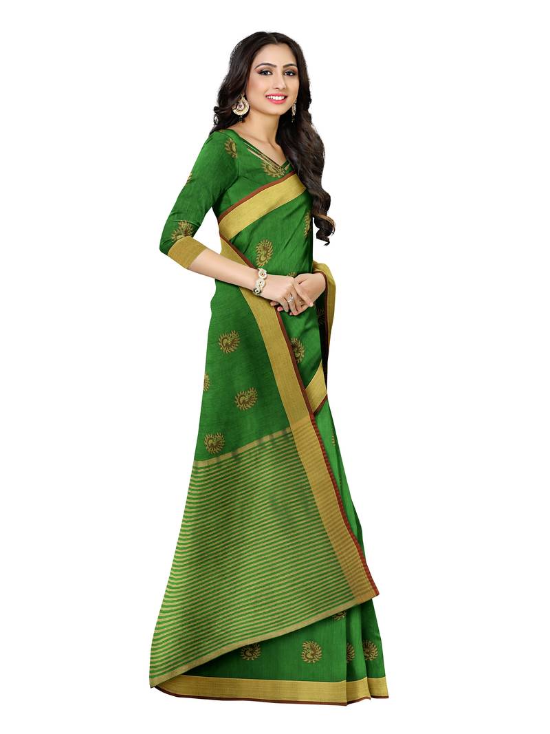 Mimosa Ikat Style Art Silk Saree Color :  Green