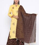 Ardozaa Women's Rayon Printed Straight Kurta Sharara Dupatta Set (Yellow)