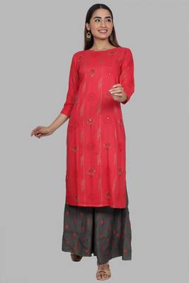 Ardozaa Women's Rayon Printed Straight Kurti Sharara Set (Grey) 1