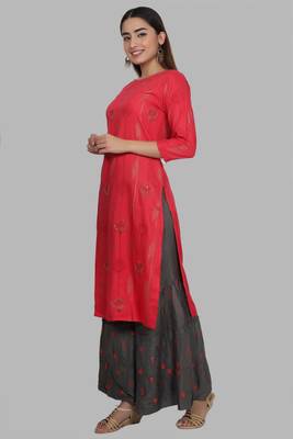 Ardozaa Women's Rayon Printed Straight Kurti Sharara Set (Grey) 3
