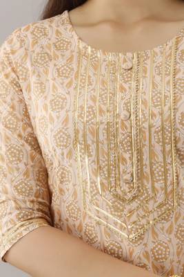 Ardozaa Women's Cotton Printed Straight Kurta Pant Set (Cream) 5