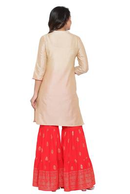 Ardozaa Women's Chanderi Silk Solid Straight Kurta Palazzo Set (Cream) 3