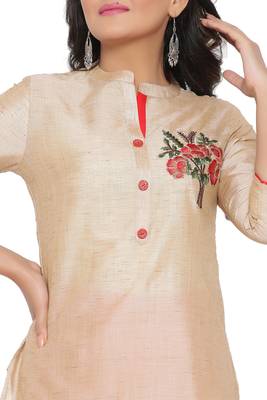 Ardozaa Women's Chanderi Silk Solid Straight Kurta Palazzo Set (Cream) 4