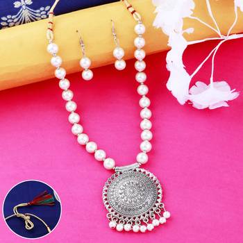 Designer Elegant Oxidised Pendant White Pearl Jewellery set for Women 1