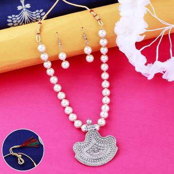 Amazing Oxidised Pendant White Pearl Mala Set  Jewellery set for Women 1