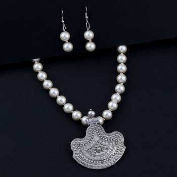 Amazing Oxidised Pendant White Pearl Mala Set  Jewellery set for Women 2