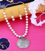 Elegant Oxidised Pendant White Pearl Necklace Set  Jewellery set for Women