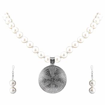 Elegant Oxidised Pendant White Pearl Necklace Set  Jewellery set for Women 3