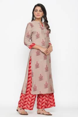 Ardozaa Women's Muslin Printed Straight Kurta Pant Set (Beige) 4