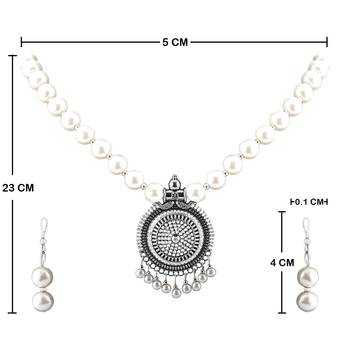 Party Wear Elegant Oxidised Pendant White Pearl Jewellery set for Women 4