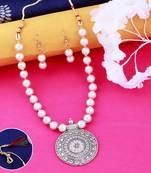 Exclusive Classic Look Oxidised Pendant White Pearl Jewellery set for Women
