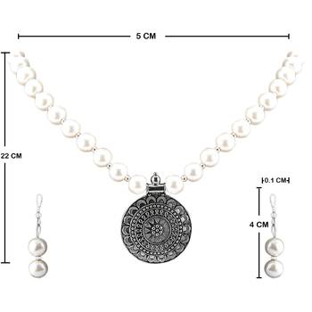 Exclusive Classic Look Oxidised Pendant White Pearl Jewellery set for Women 4
