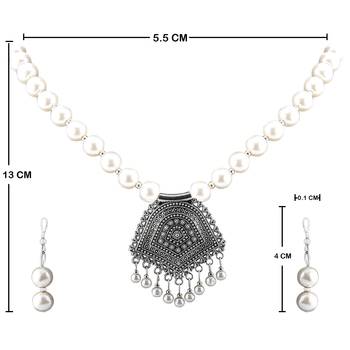 Elegant Designer  Oxidised Pendant White Pearl Jewellery set for Women 4