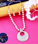 Elegant Oxidised Pendant Necklace  White Pearl Jewellery set for Women