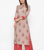 Ardozaa Women's Muslin Printed Straight Kurta Pant Set (Beige)