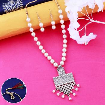 Exclusive Oxidised Classic Look Pendant White Pearl Jewellery set for Women 1