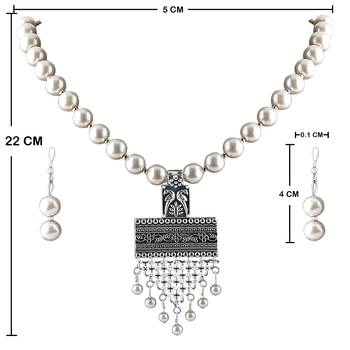 Exclusive Oxidised Classic Look Pendant White Pearl Jewellery set for Women 4