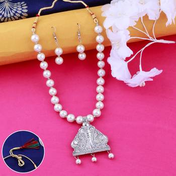 Elegant Oxidised Stylish  Pendant Set  White Pearl Jewellery set for Women 1