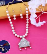 Elegant Oxidised Stylish  Pendant Set  White Pearl Jewellery set for Women