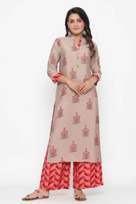 Ardozaa Women's Muslin Printed Straight Kurta Pant Set (Beige) 2