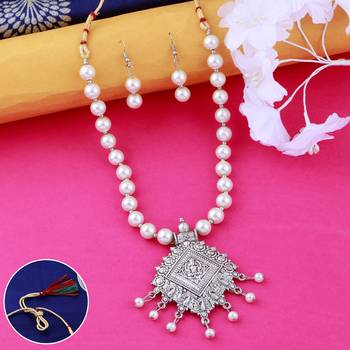 Amazing Oxidised Pendant Set Stylish Look White Pearl Jewellery set for Women 1