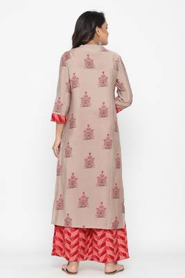 Ardozaa Women's Muslin Printed Straight Kurta Pant Set (Beige) 3