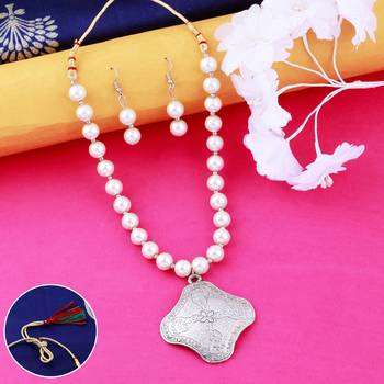 Exclusive Party Wear  Oxidised Pendant White Pearl Jewellery set for Women 1
