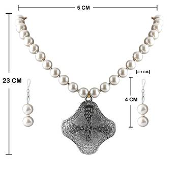Exclusive Party Wear  Oxidised Pendant White Pearl Jewellery set for Women 4