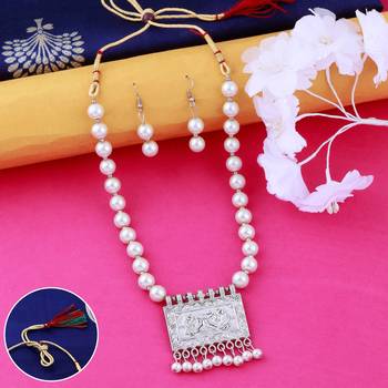 Elegant Oxidised Pendant White Pearl Set  Jewellery  for Women 1