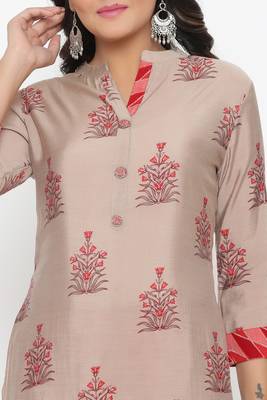 Ardozaa Women's Muslin Printed Straight Kurta Pant Set (Beige) 5