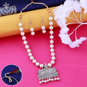 Amazing Classic Look  Oxidised Pendant White Pearl Jewellery set for Women 1