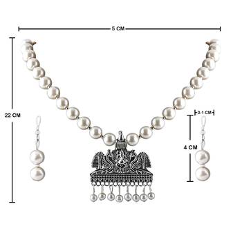 Amazing Classic Look  Oxidised Pendant White Pearl Jewellery set for Women 4