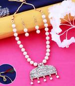 Exclusive Oxidised Designer Pendant set  White Pearl Jewellery set for Women