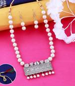 Designer Stylish Look  Exclusive Oxidised Pendant White Pearl Jewellery set for Women