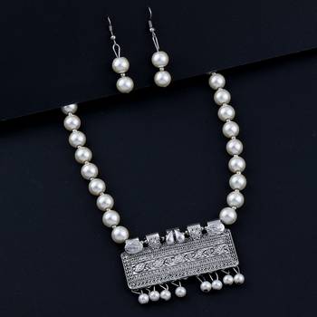 Designer Stylish Look  Exclusive Oxidised Pendant White Pearl Jewellery set for Women 2
