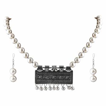 Designer Stylish Look  Exclusive Oxidised Pendant White Pearl Jewellery set for Women 3