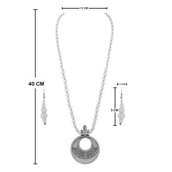 Silver plated Round pendant Designer Traditional Long Pearl Necklace set for women Jewellery set 4
