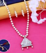 Silver plated Designer Traditional Long Pearl Drop Unique Shape pendant Necklace set for women Jewellery set