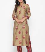 Ardozaa Women's Muslin Gold Print Straight Kurta Pant Set (Beige)
