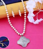 Silver plated Unique Design pendant Designer Traditional Long Pearl Necklace set for women Jewellery set