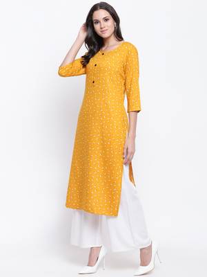 Yellow printed rayon kurti 2