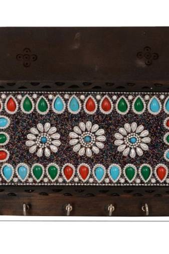 Colorful Stone Studded Wooden Key Holder(6 Hooks)