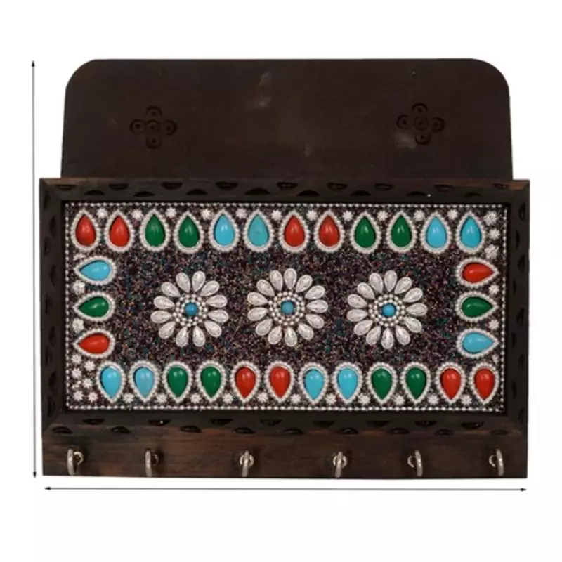 Colorful Stone Studded Wooden Key Holder(6 Hooks)