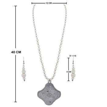 Silver plated Unique Design pendant Designer Traditional Long Pearl Necklace set for women Jewellery set 4
